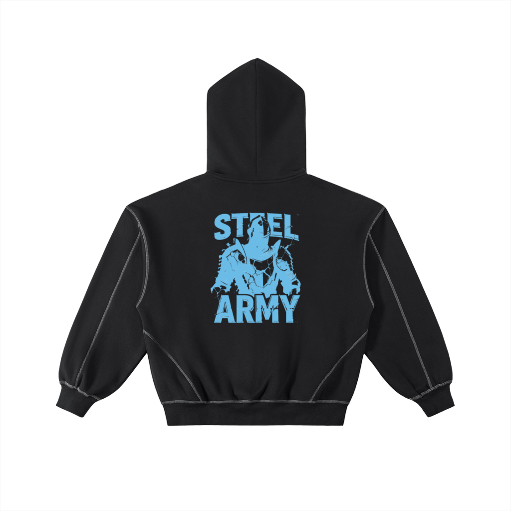 Contrast-Stitched Boxy Fleece Zip Hoodie