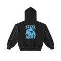 Contrast-Stitched Boxy Fleece Zip Hoodie