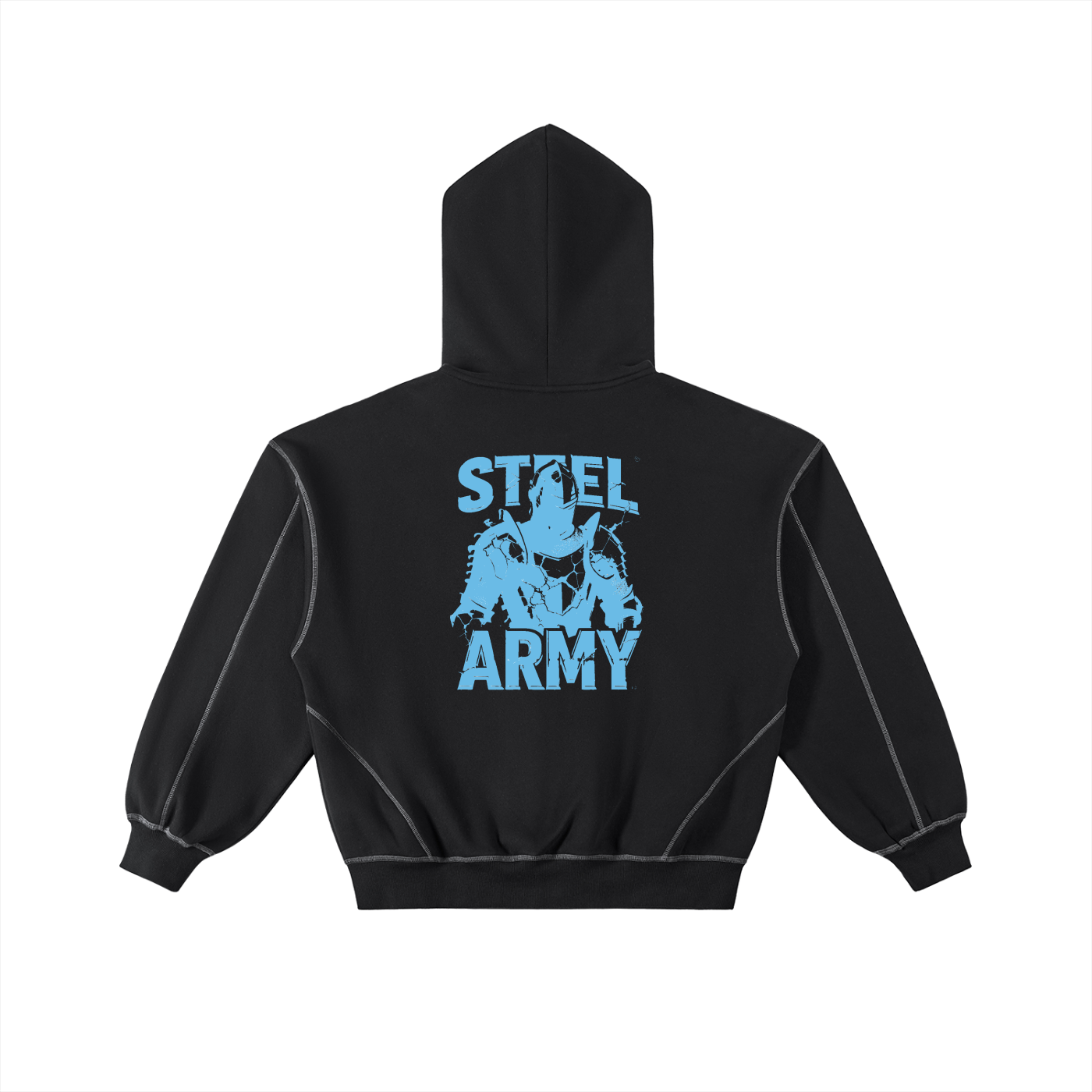 Contrast-Stitched Boxy Fleece Zip Hoodie