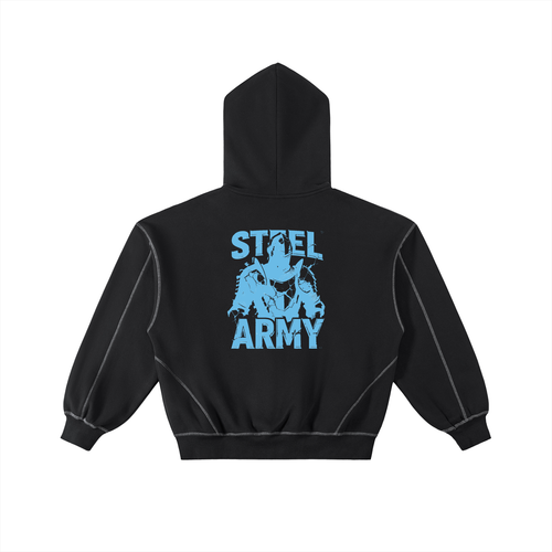 Contrast-Stitched Boxy Fleece Zip Hoodie